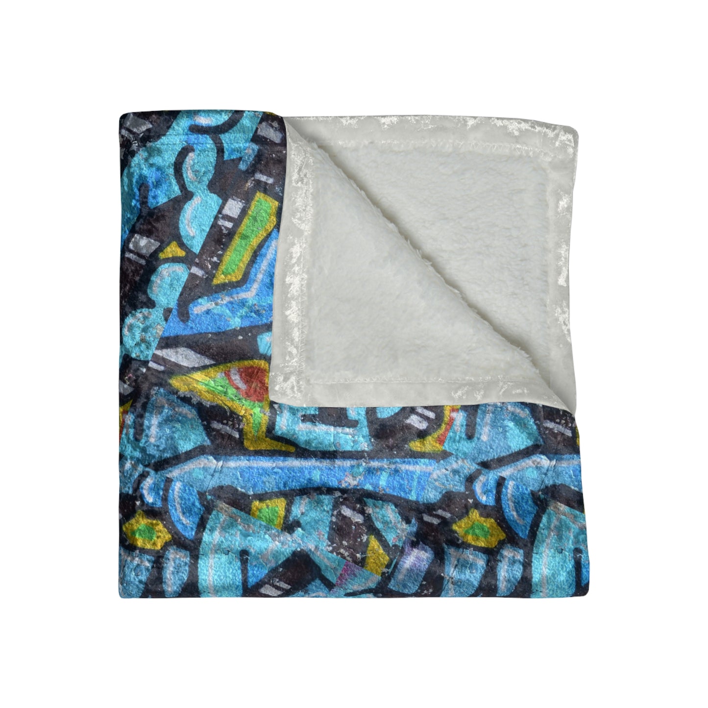 Crushed Velvet Blue Graffiti Blanket — Abstract Blue Graffiti Pattern Throw