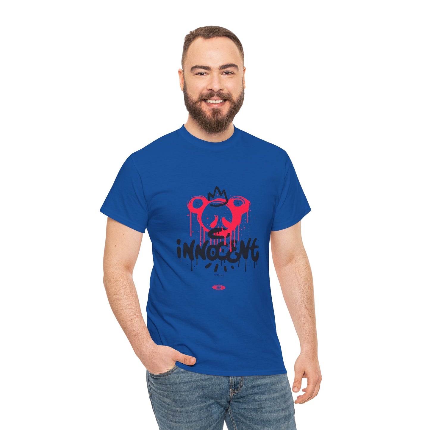 Edgy Graphic Tee: 'Innocent' Design, Urban Fashion, Streetwear, Unisex Cotton T-Shirt, Music Festivals, Casual Wear