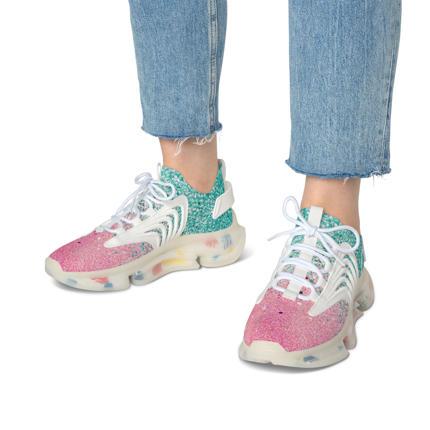 Women's Pink Speckled Mesh Sneakers — Lightweight Casual Running Shoes