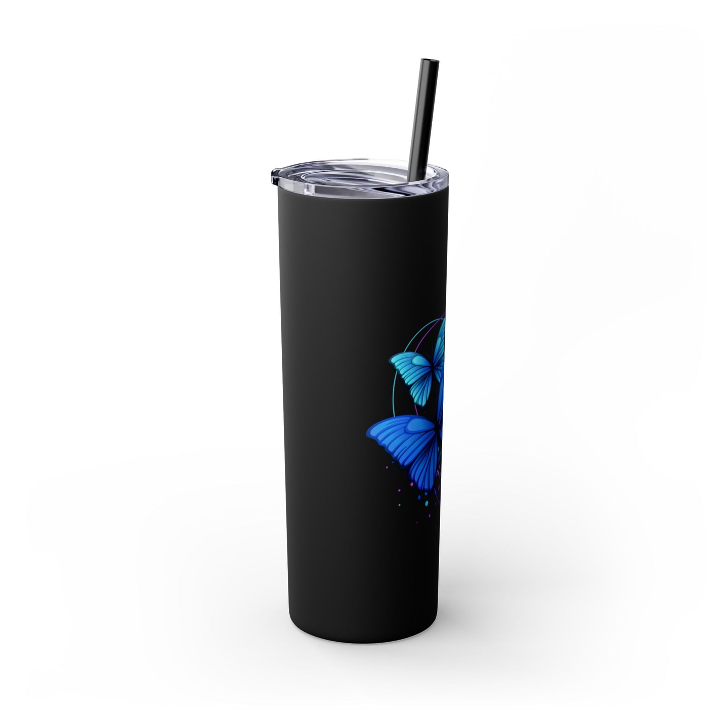 Butterfly Design Skinny Tumbler with Straw - 20oz Travel Mug