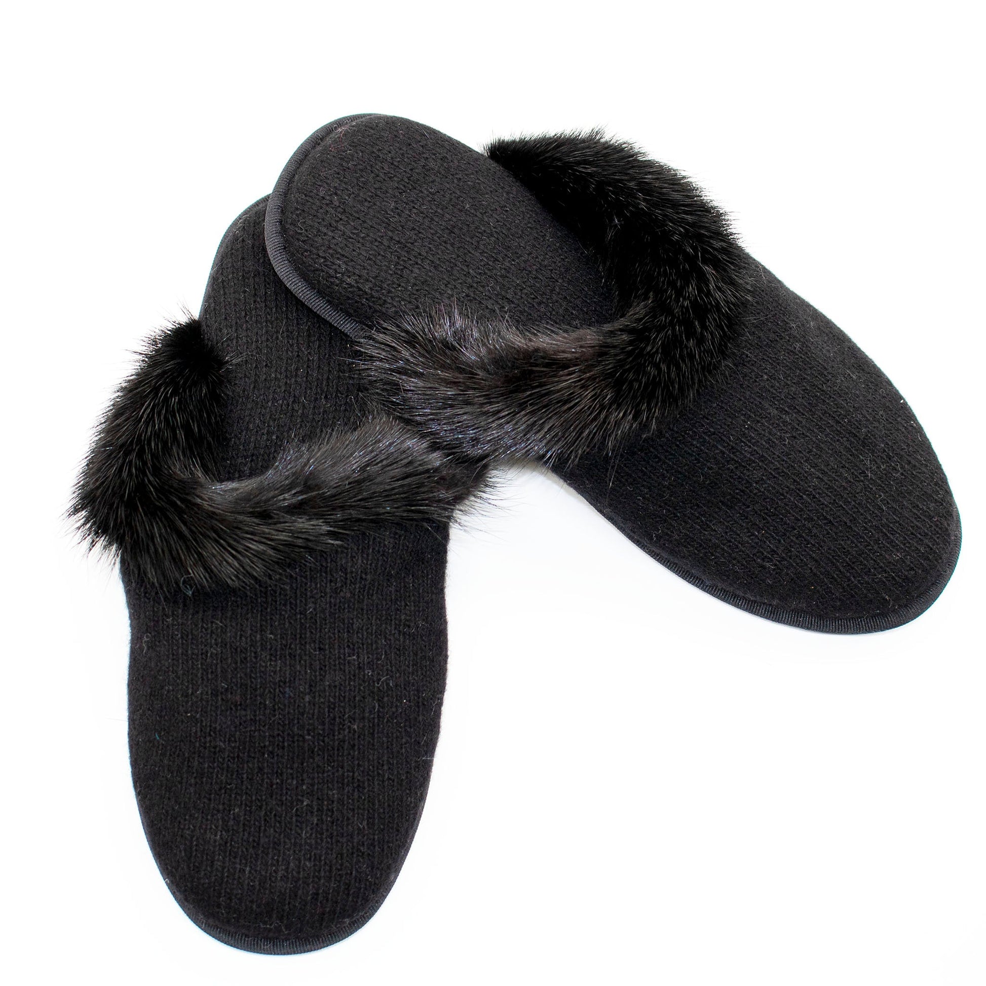 CASHMERE SLIPPERS WITH MINK TRIM-1