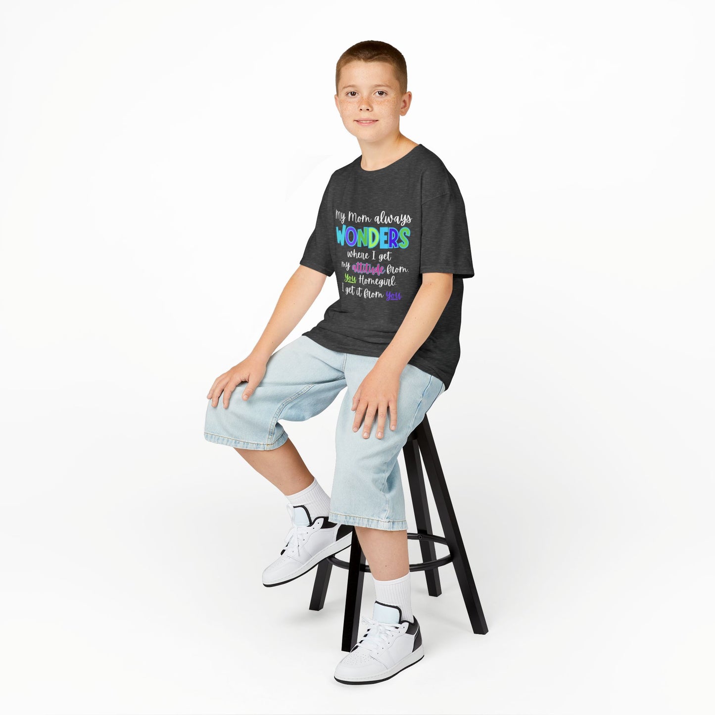 Colorful Kids Tee: 'My Mom Wonders Where I Get My Attitude From' | Fun Gift for Birthdays, Holidays, Everyday Wear, Unique Kids Apparel