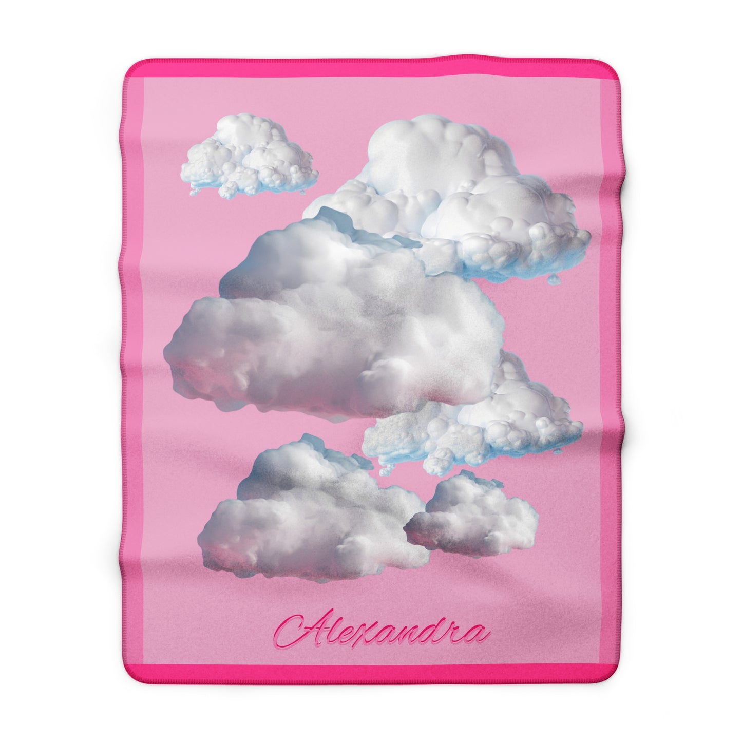 Personalized Cloud Name Sherpa Blanket - Pink Clouds, Cozy Throw