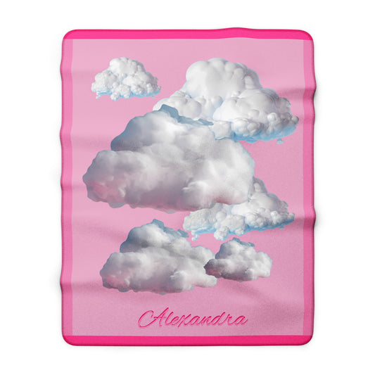 Personalized Cloud Name Sherpa Blanket - Pink Clouds, Cozy Throw