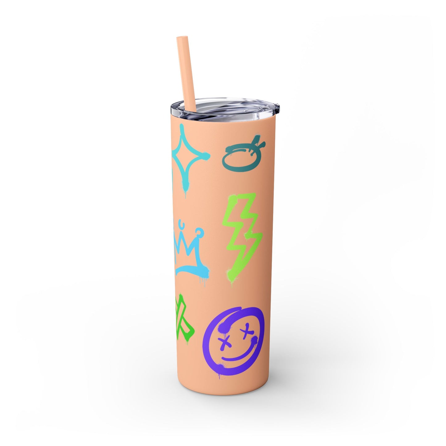 Trendy Skinny Tumbler with Straw, 20oz | Unique Graffiti Style Drinkware for Teens, Gifts, Parties, and Everyday Use