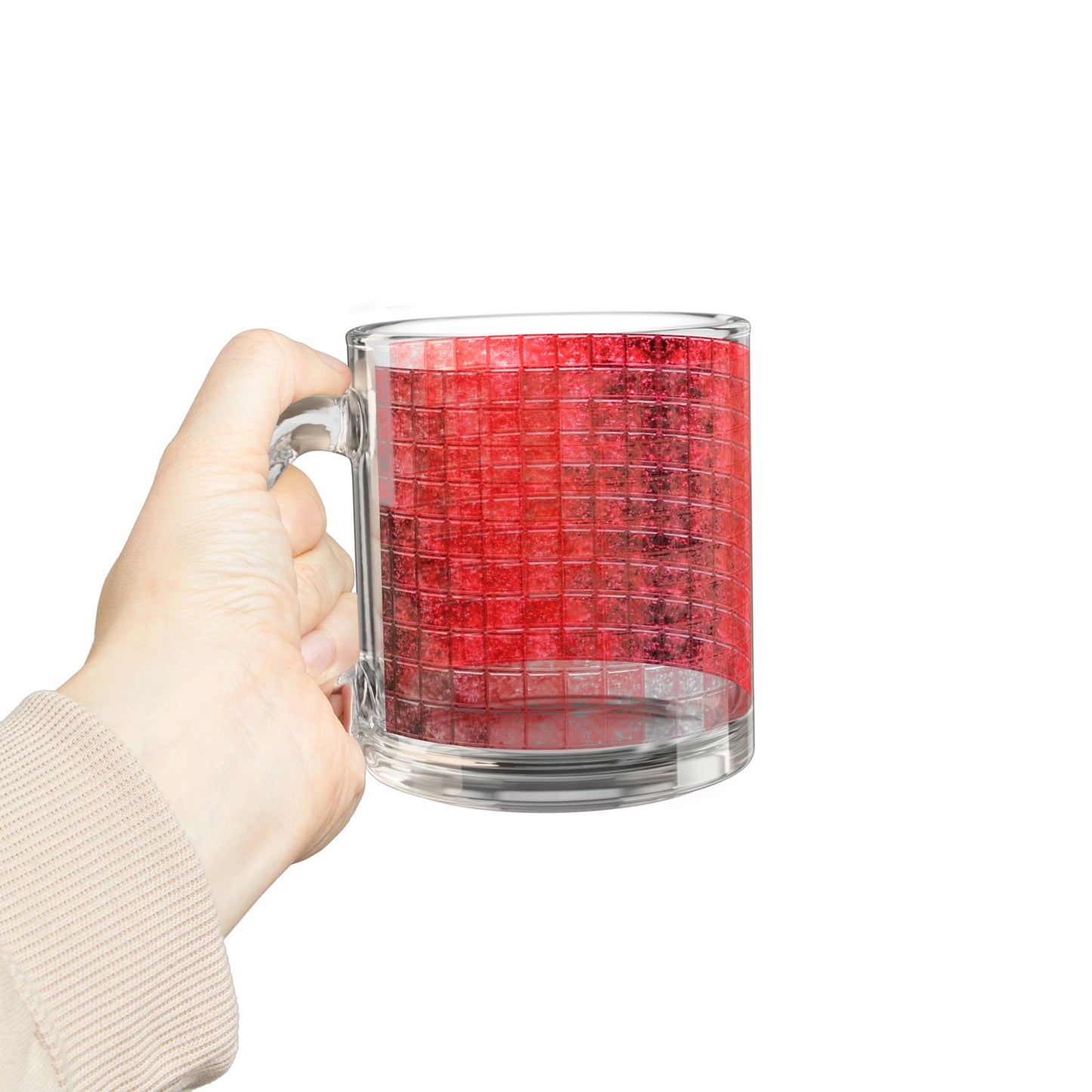 Red Watercolor Grid Glass Mug 10oz