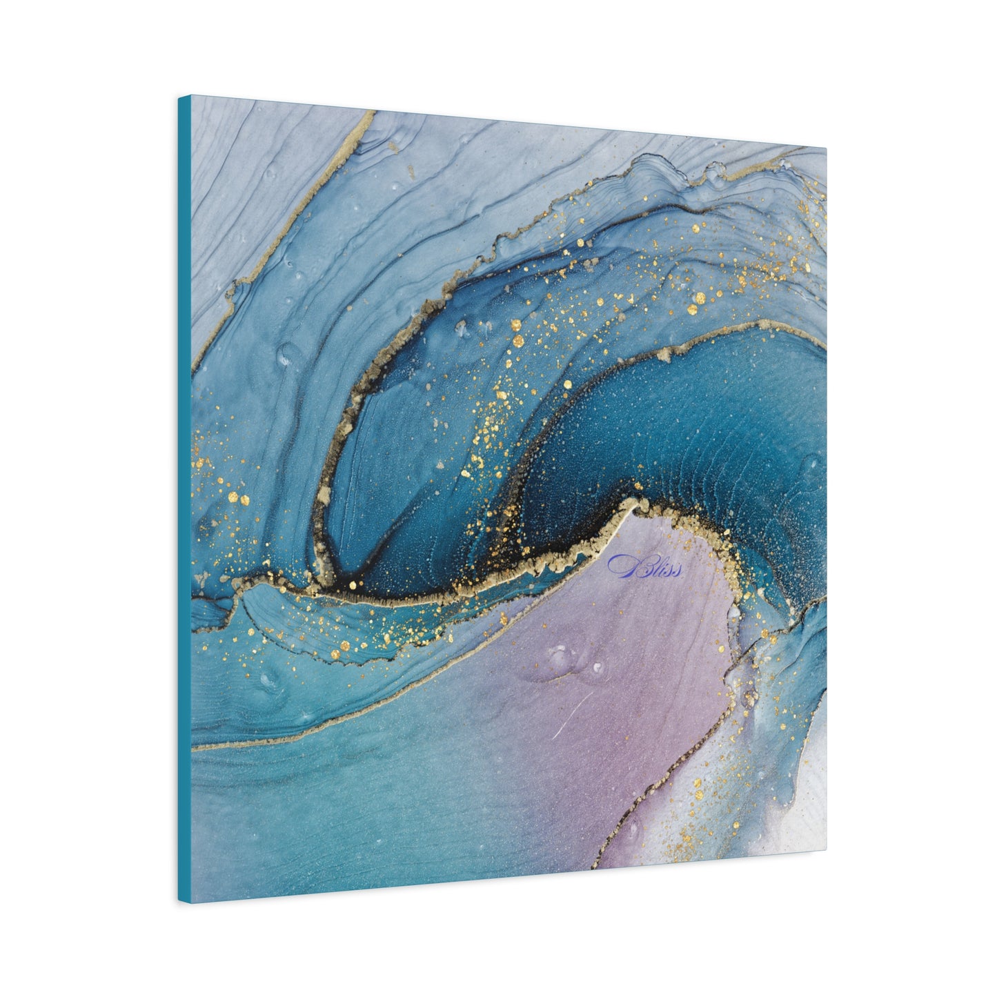 Canvas Wall Art, Abstract Ocean Wave, Modern Decor, Home Office, Gift for Her, Blue Gold Artwork, Living Room Wall Decor
