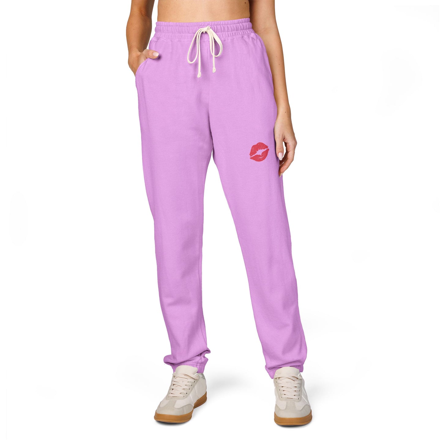 Cozy Fleece Kiss Print Sweatpants, Relaxed Lounge Pants, Unisex Stylish Joggers, Perfect for Casual Days, Gift for Friends, Comfortable Home Wear