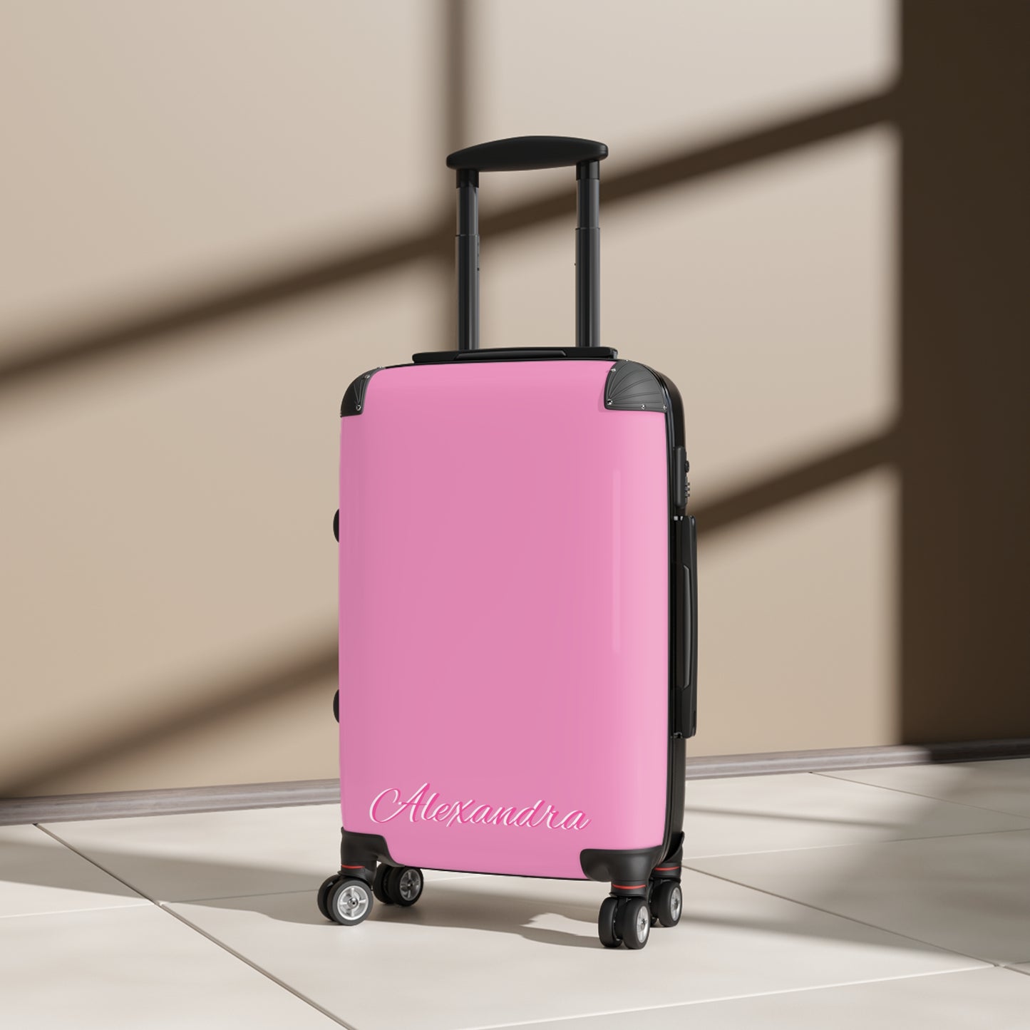 Personalized Name Solid Pink Suitcase, Carry-On Luggage, Hard Shell Spinner