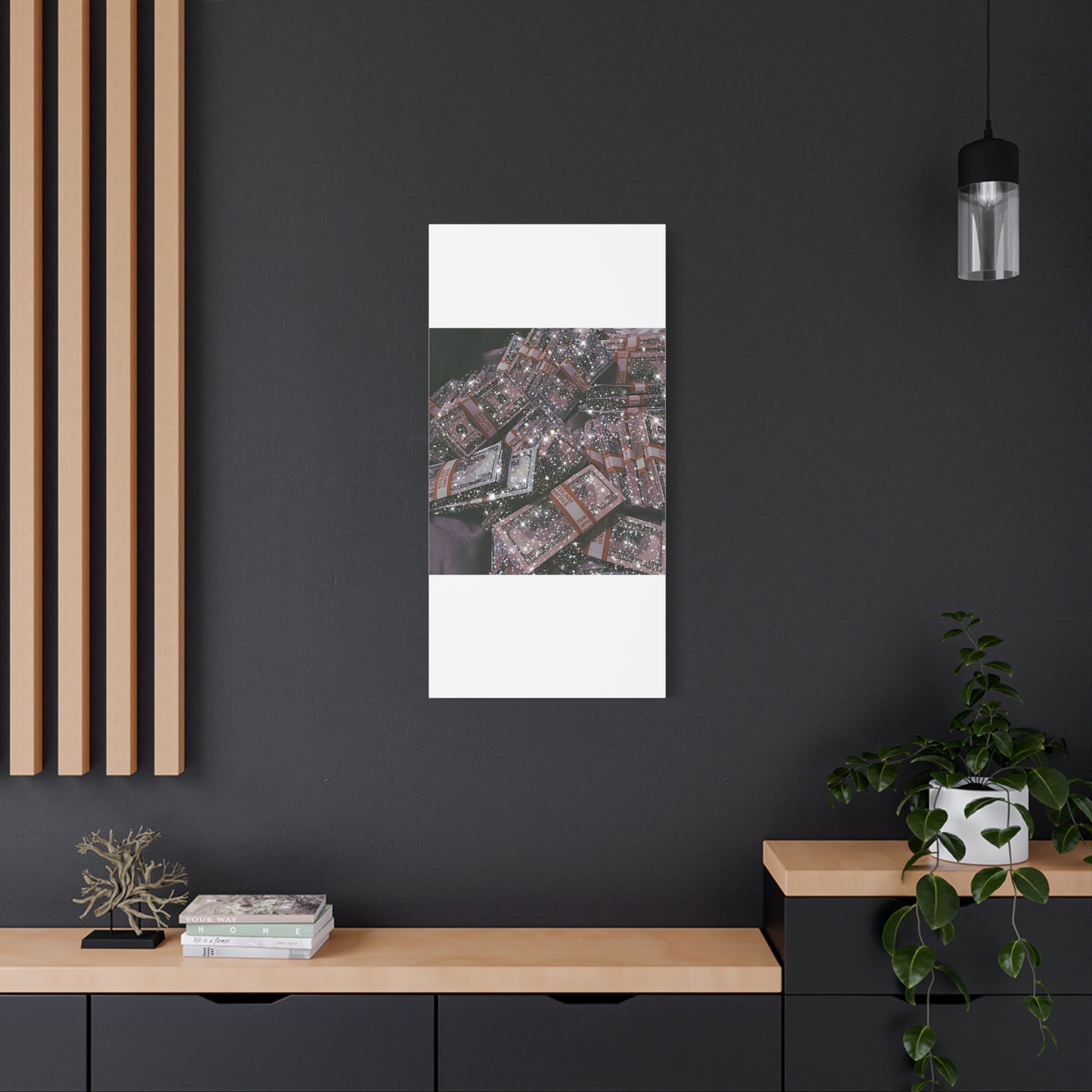 Sparkling Money Canvas Art, Glittery Wall Decor for Home, Modern Art Piece, Gift for Art Lovers, Chic Office Decor, Unique Wall Hanging
