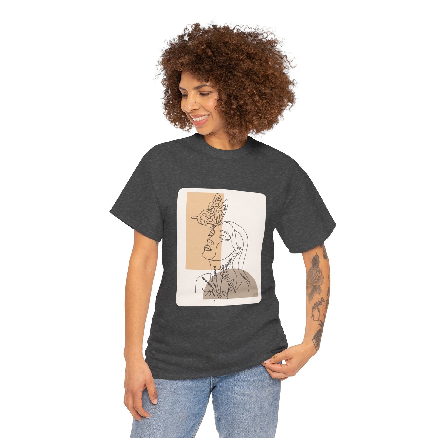 Artistic Unisex Tee: Modern Line Drawing with Butterfly, Perfect for Casual Outings, Gift for Art Lovers, Spring Fashion, Eco-Friendly Wear