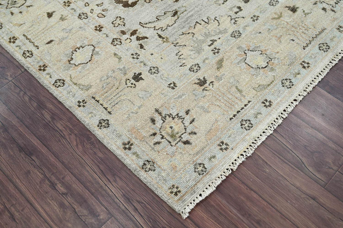 LoomBloom 6'0''x8'10" Gray Beige Hand Knotted Traditional Oushak Wool Oriental Area Rug-2