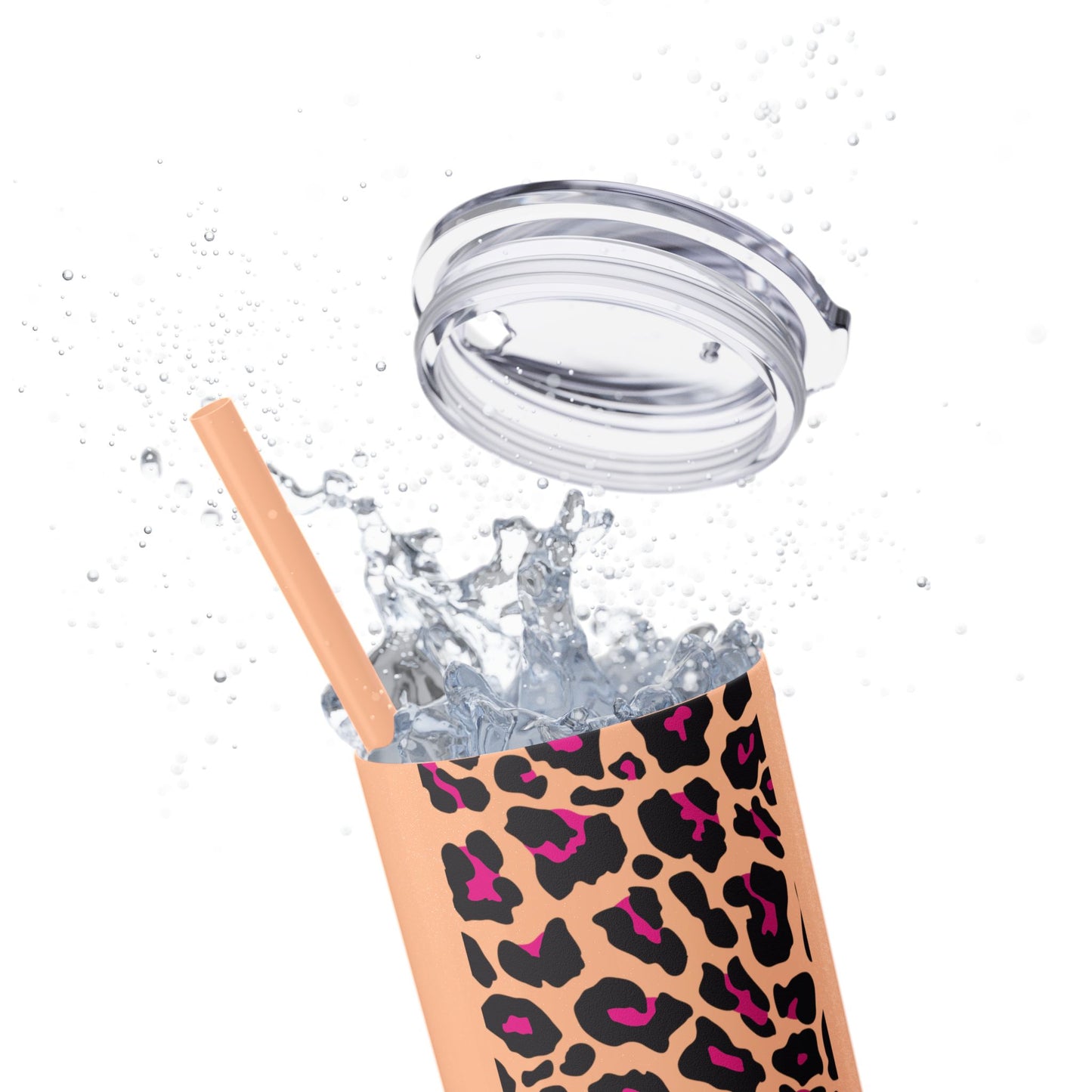 Leopard Print Skinny Tumbler with Straw, 20oz - Perfect for Travel, Gifts, and Everyday Hydration, Stylish Drinkware, Animal Print Tumbler
