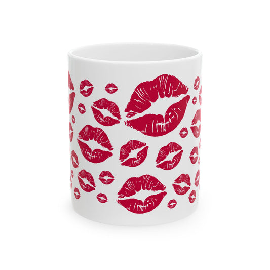 Romantic Kiss Print Ceramic Mug, Perfect for Valentine's Day Gift, Couples Coffee Mug, Lip Print Tea Cup, Cute Kitchen Decor