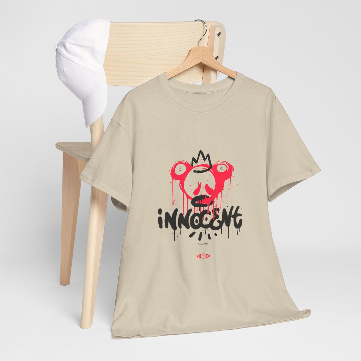 Edgy Graphic Tee: 'Innocent' Design, Urban Fashion, Streetwear, Unisex Cotton T-Shirt, Music Festivals, Casual Wear