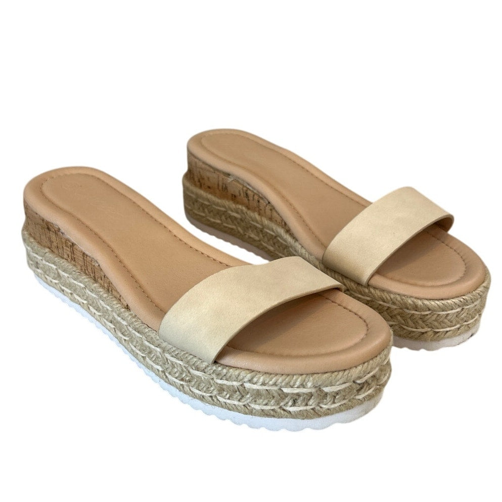 Laicigo Womens Size 6.5 Tan 2.25" Platform Espadrille Open Toe Flip Flop Shoes