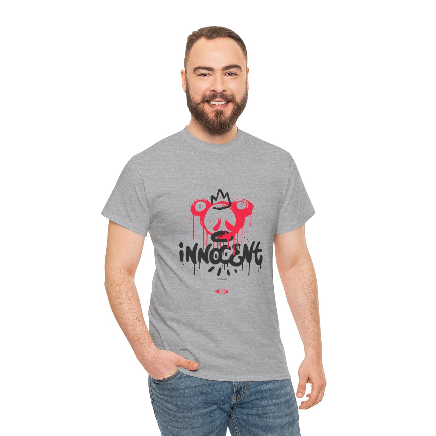 Edgy Graphic Tee: 'Innocent' Design, Urban Fashion, Streetwear, Unisex Cotton T-Shirt, Music Festivals, Casual Wear