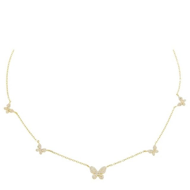 18K Gold Butterfly Stacking Clavicle Chain Necklace