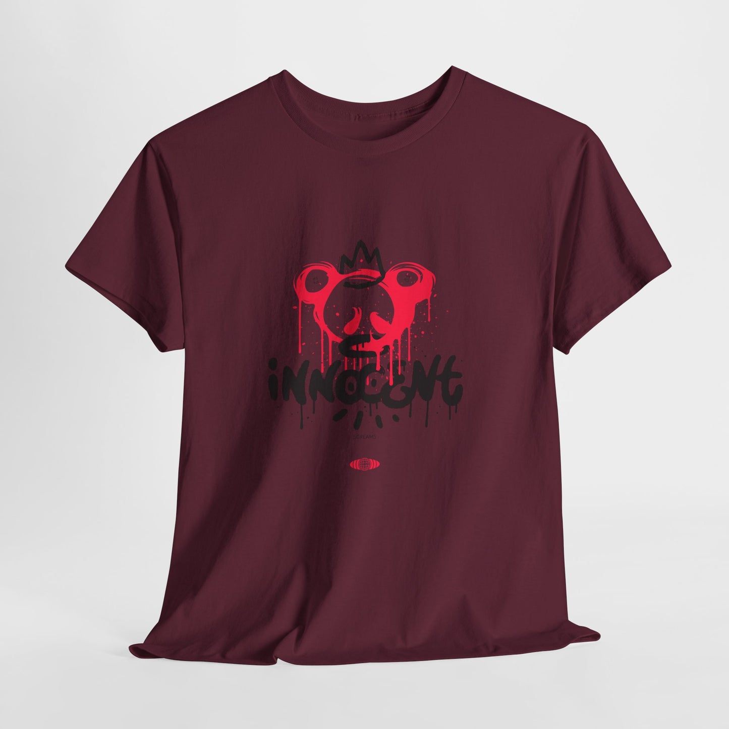 Edgy Graphic Tee: 'Innocent' Design, Urban Fashion, Streetwear, Unisex Cotton T-Shirt, Music Festivals, Casual Wear