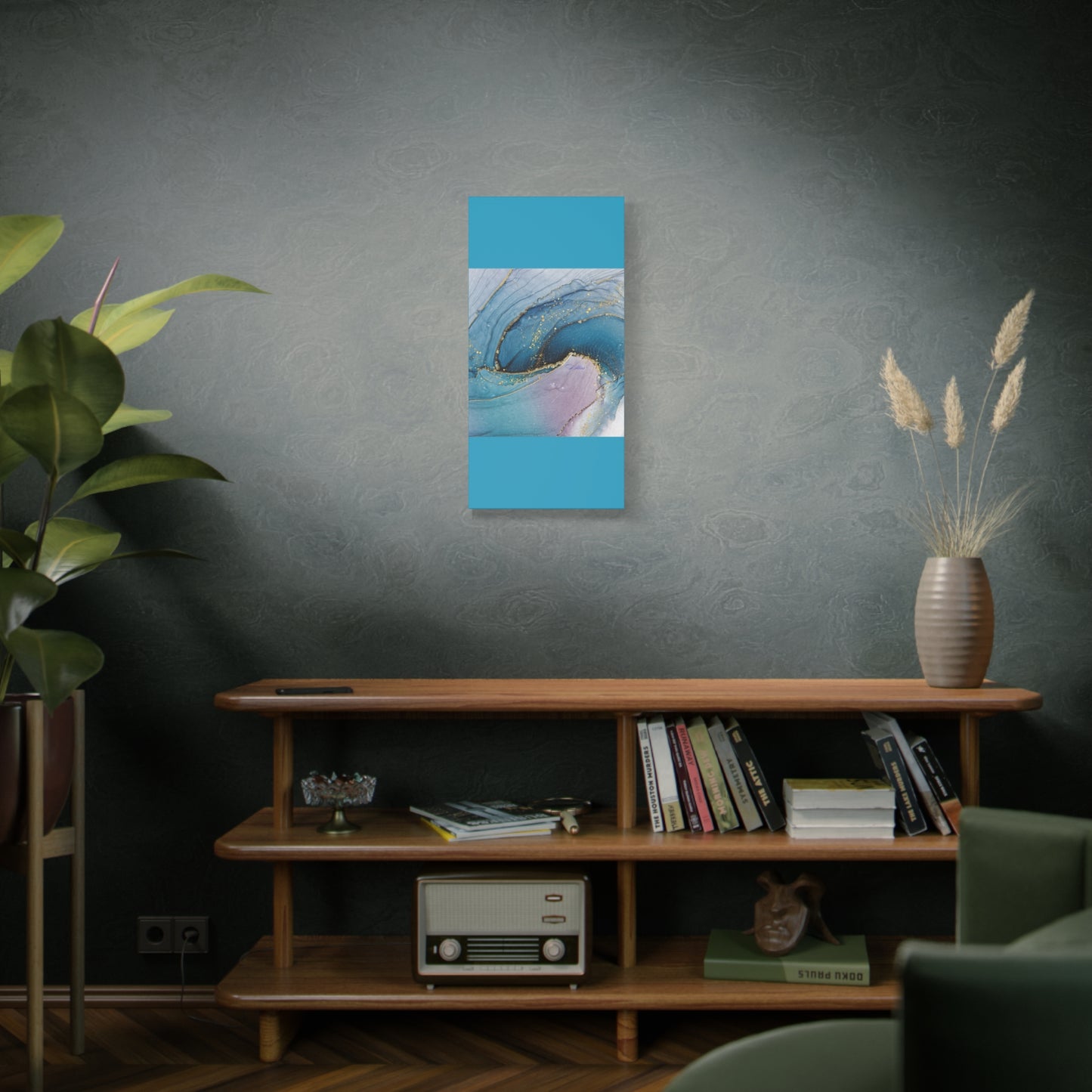 Canvas Wall Art, Abstract Ocean Wave, Modern Decor, Home Office, Gift for Her, Blue Gold Artwork, Living Room Wall Decor