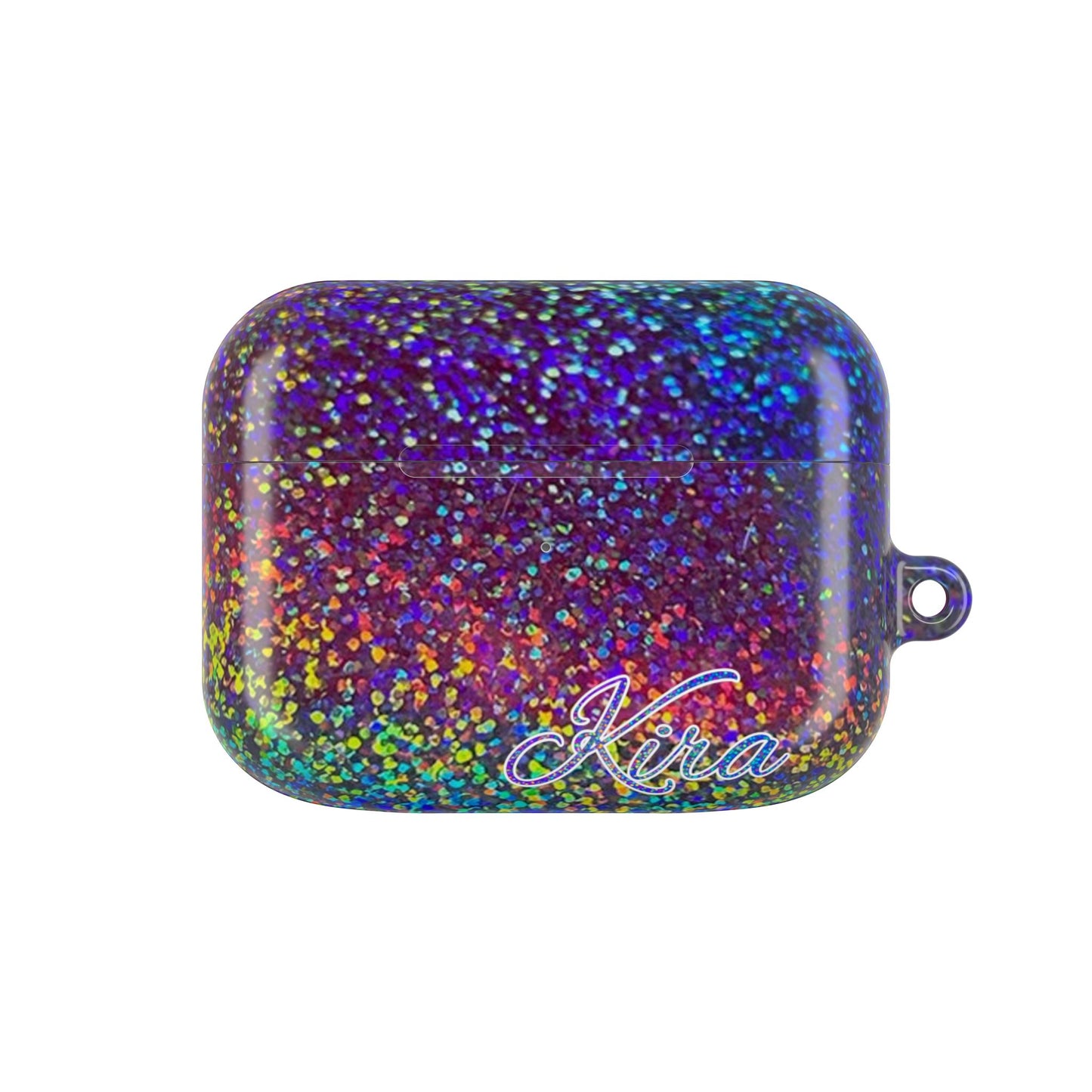 Holographic Rainbow Glitter Print Earbud Case - Personalized Name Option