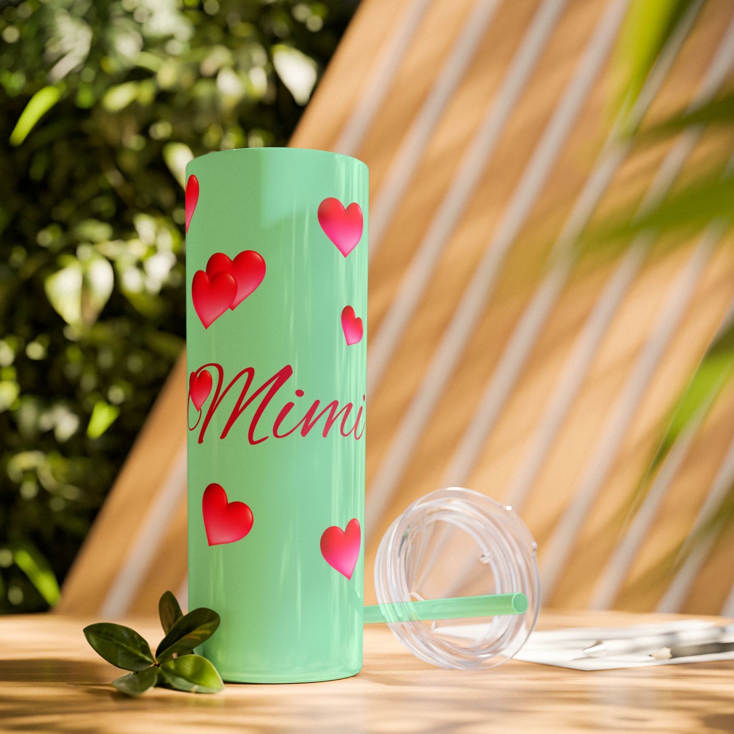 Gepasmaakte Glitter 20oz Dun Tumbler met Pienk Hartpatroon — [Jou Naam Hier]