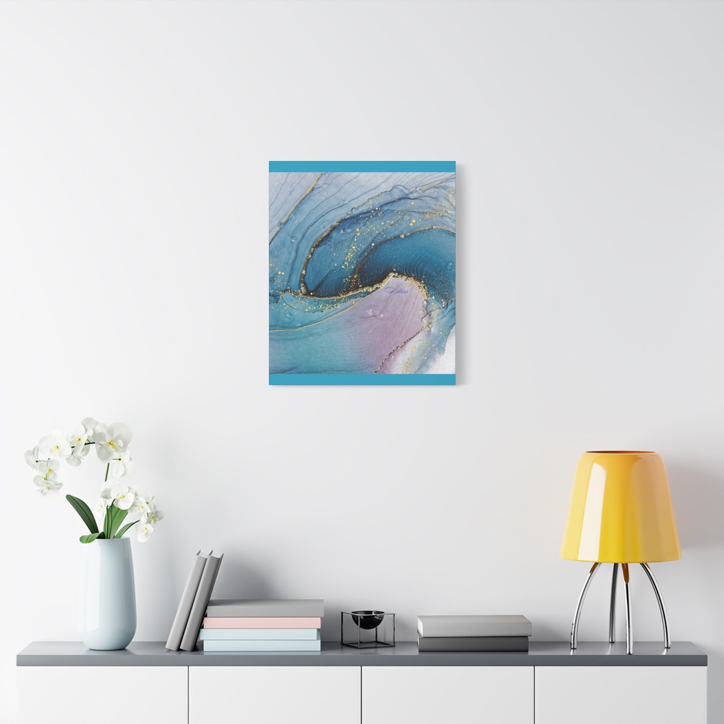 Canvas Wall Art, Abstract Ocean Wave, Modern Decor, Home Office, Gift for Her, Blue Gold Artwork, Living Room Wall Decor