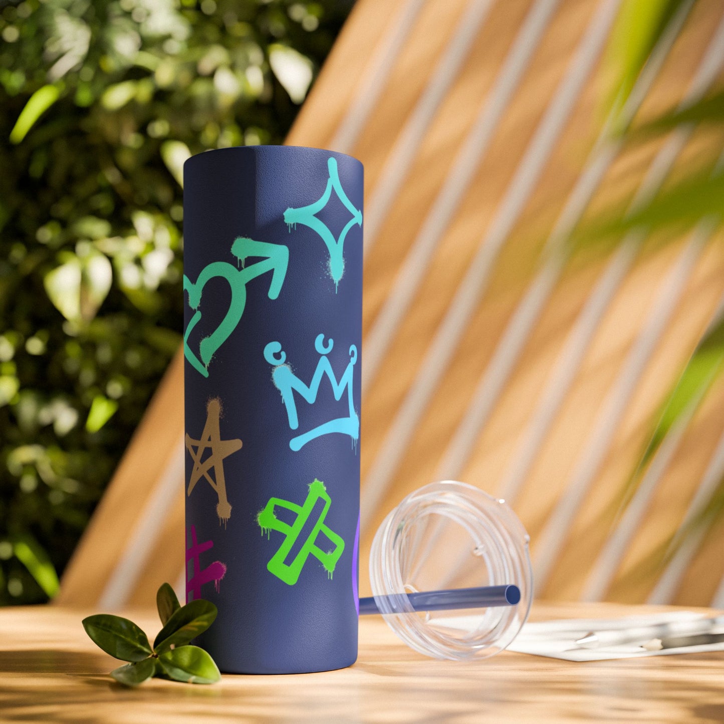 Trendy Skinny Tumbler with Straw, 20oz | Unique Graffiti Style Drinkware for Teens, Gifts, Parties, and Everyday Use
