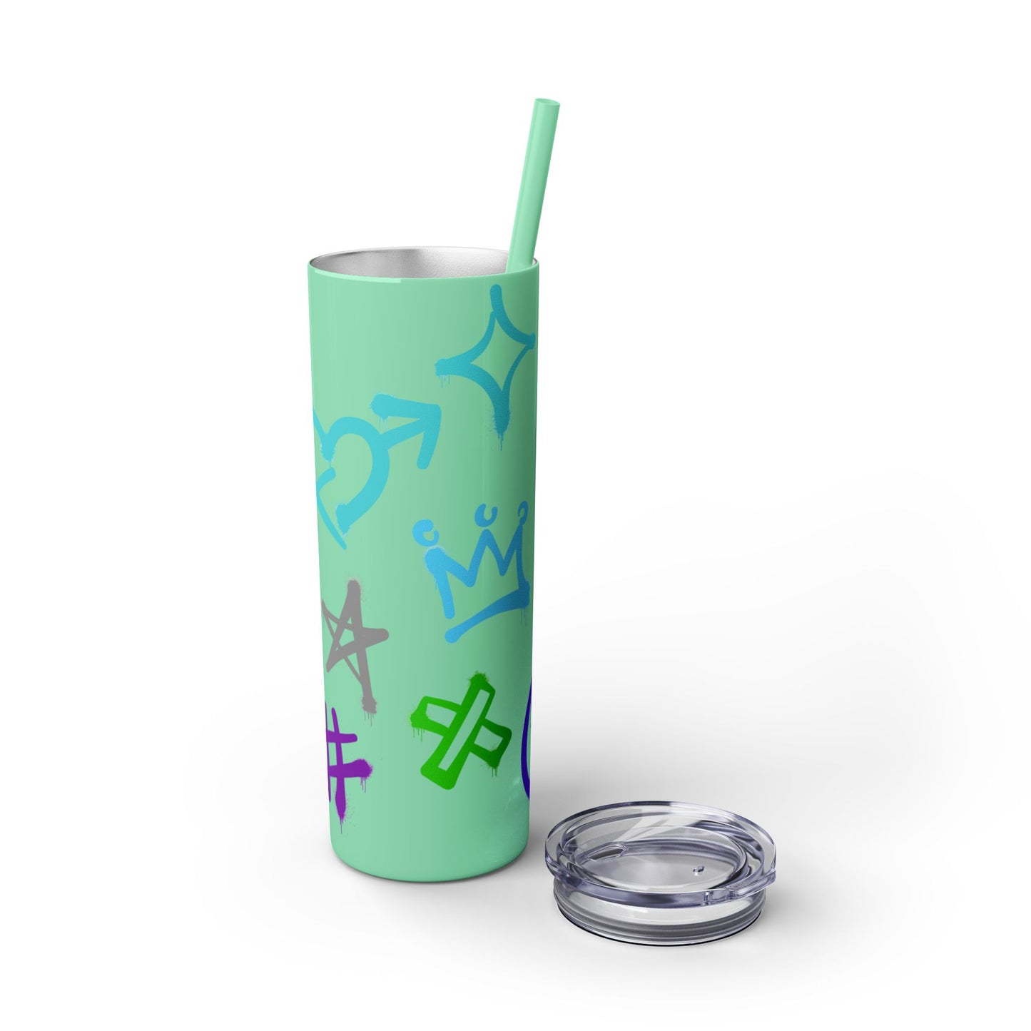 Trendy Skinny Tumbler with Straw, 20oz | Unique Graffiti Style Drinkware for Teens, Gifts, Parties, and Everyday Use