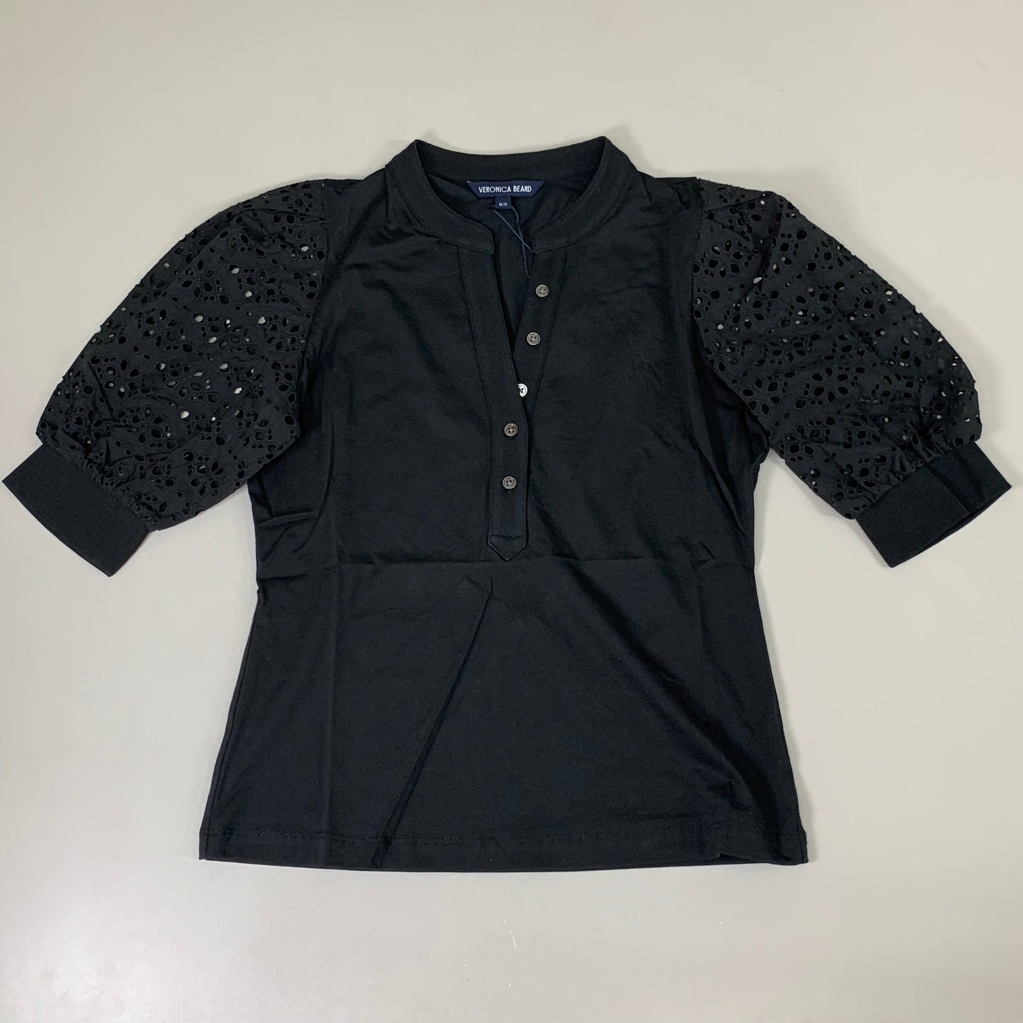 VERONICA BEARD Jeans Women's Coralee Top Lace Sleeves Sz-M Black J2406JY0330831