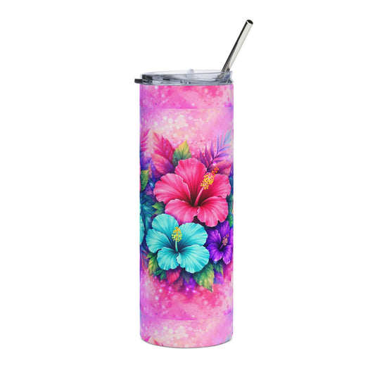 Hibiscus Galaxy 20oz Stainless Steel Tumbler — Floral Tropical Travel Cup