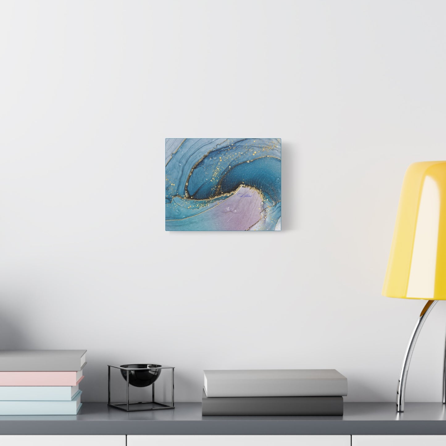 Canvas Wall Art, Abstract Ocean Wave, Modern Decor, Home Office, Gift for Her, Blue Gold Artwork, Living Room Wall Decor