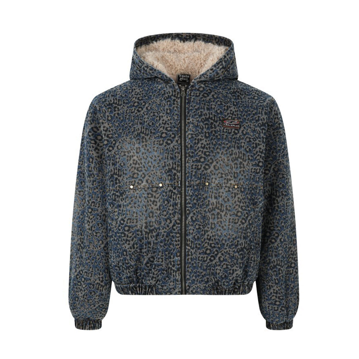 Leopard print cotton coat and lamb wool jacket