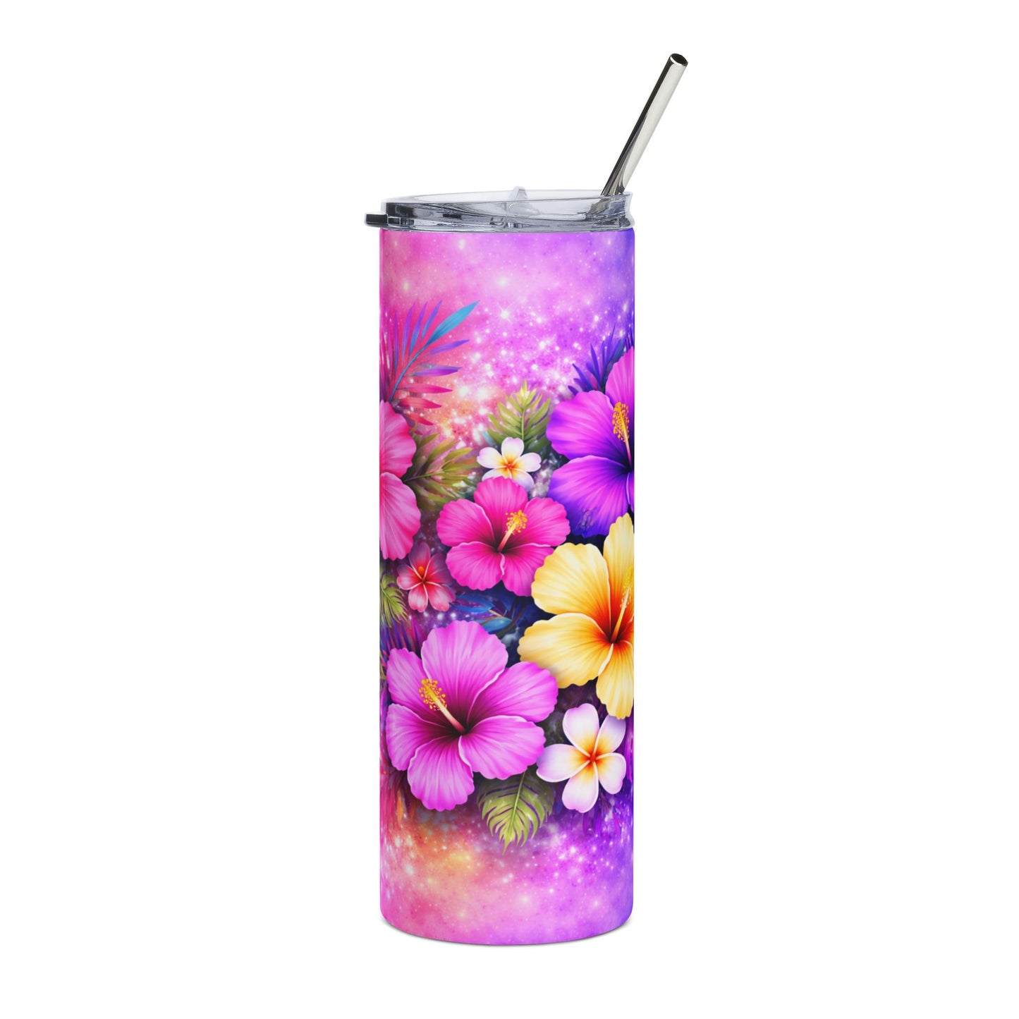 Tropical Hibiscus 20oz Stainless Steel Tumbler — Colorful Floral Travel Cup