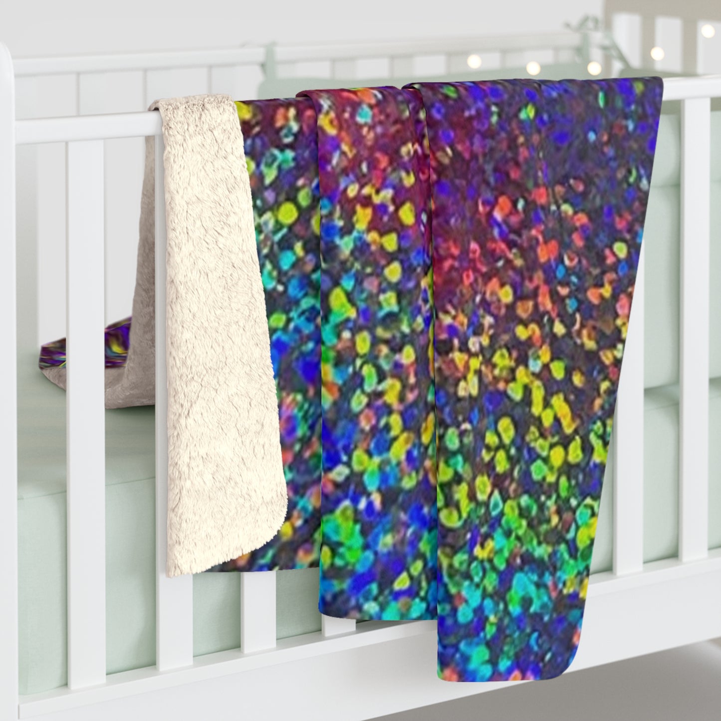 Holographic Rainbow Glitter Print Sherpa Blanket | Plush Fleece Throw