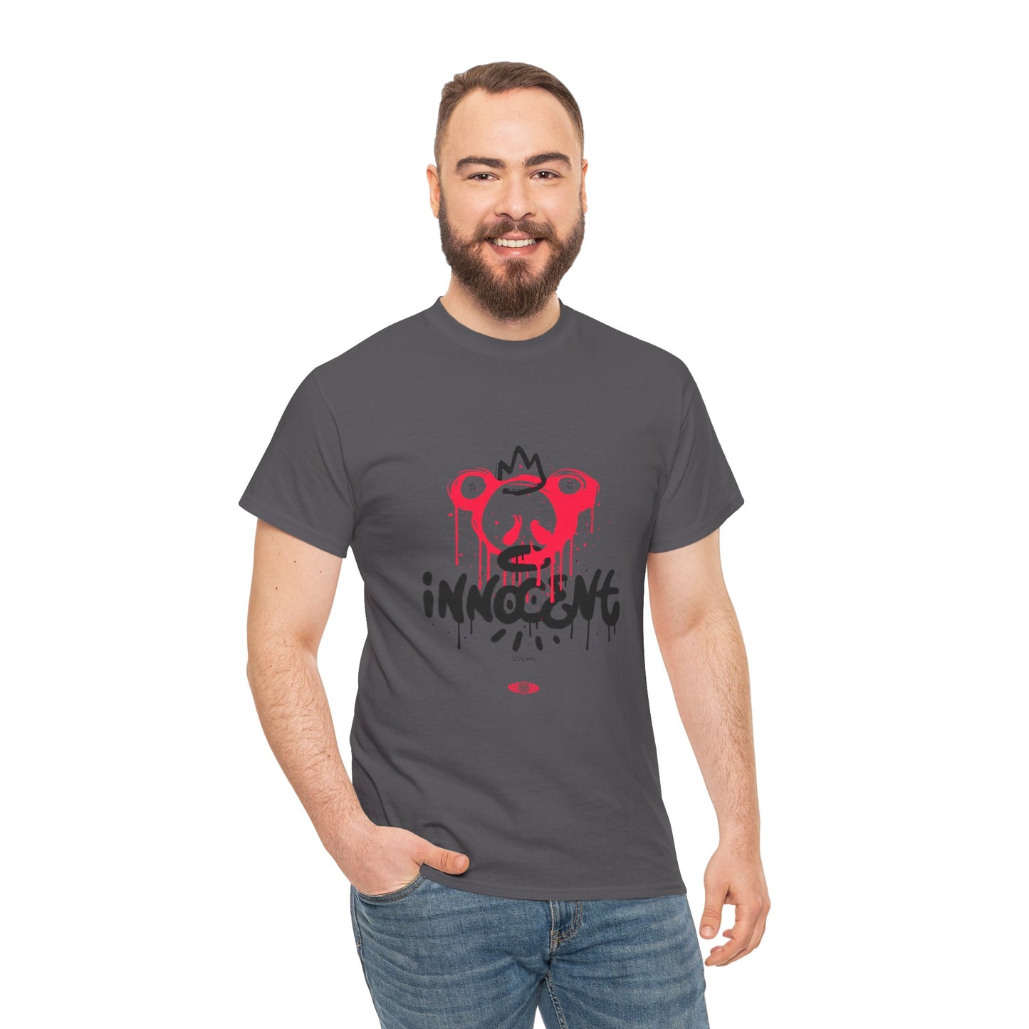 Edgy Graphic Tee: 'Innocent' Design, Urban Fashion, Streetwear, Unisex Cotton T-Shirt, Music Festivals, Casual Wear