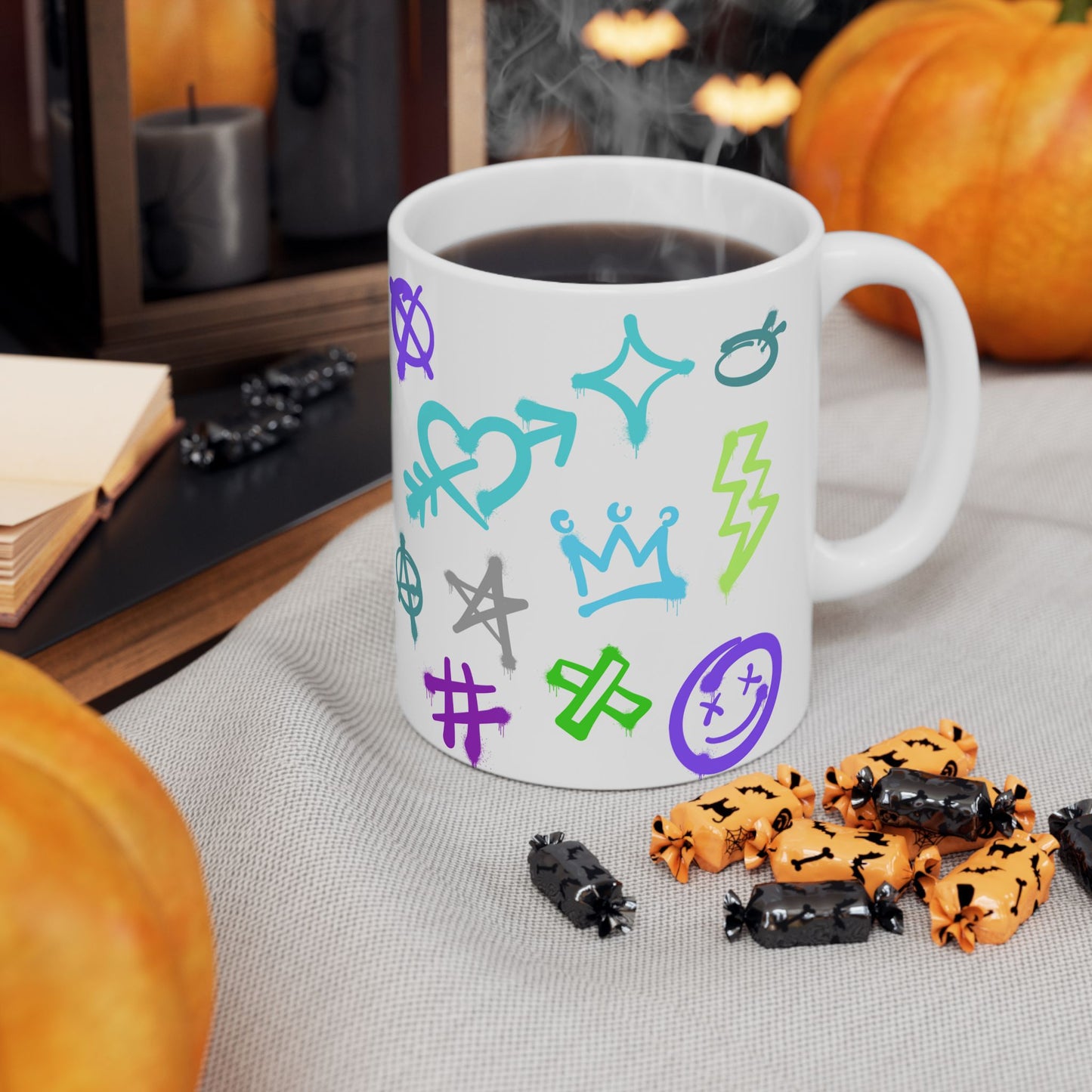 SMILE Vibrant Graffiti Ceramic Mug, Art Mug, Unique Gift, Inspirational Mug, Coffee Cup, Fun Drinkware