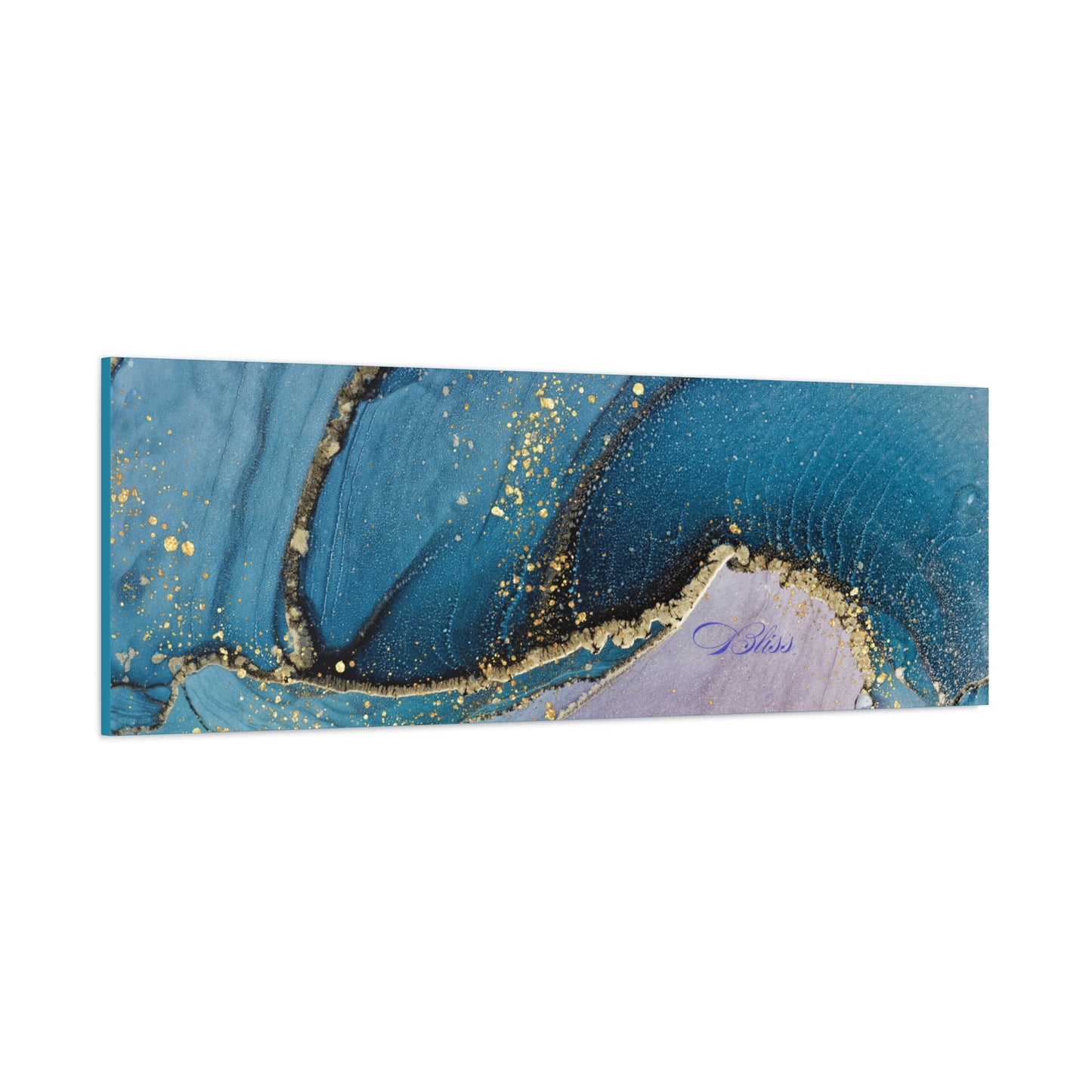Canvas Wall Art, Abstract Ocean Wave, Modern Decor, Home Office, Gift for Her, Blue Gold Artwork, Living Room Wall Decor