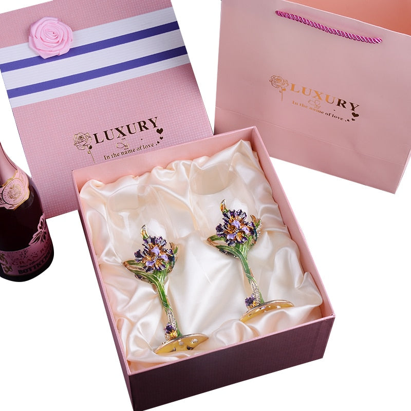 European Crystal Enamel Color Wine Champagne Goblet Creative High grade Wedding Gift Set