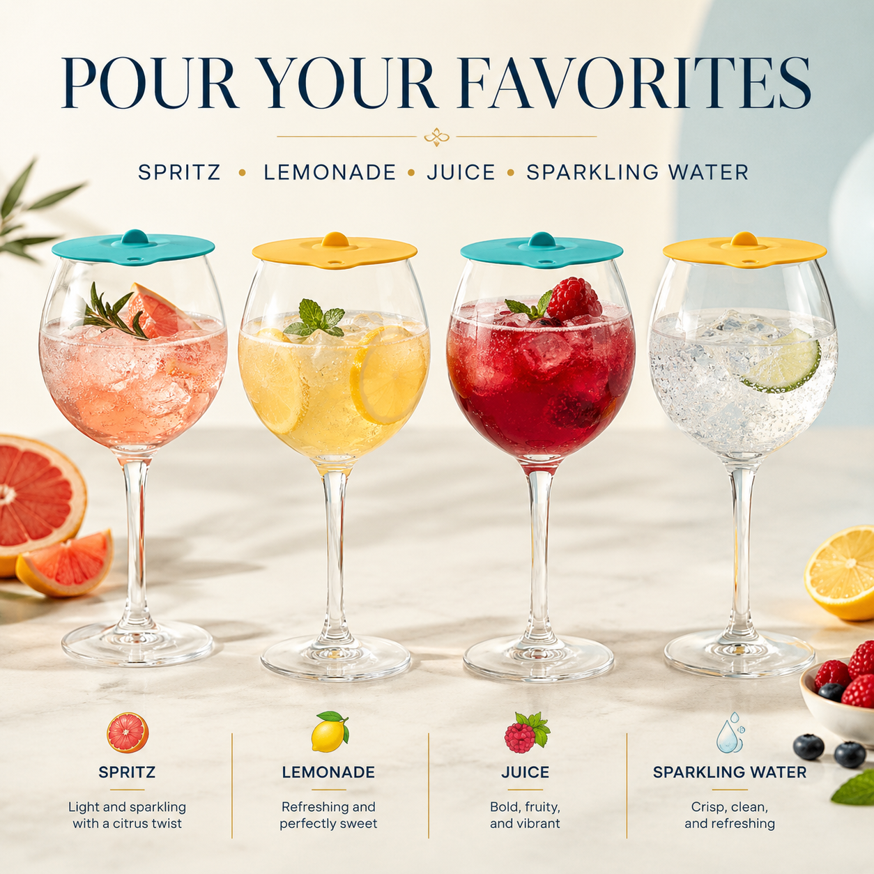 Floating Wine Glasses for Pool with Lids (Set of 4) – 21oz