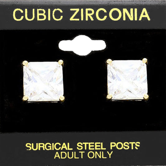 12mm Square CZ Stud Earrings