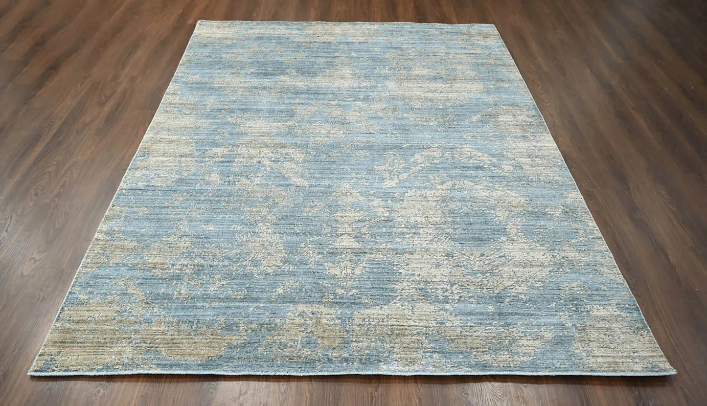Multi Size Celadon,Beige Hand Knotted Wool/Bamboo Silk Transitional Oriental Area Rug-2
