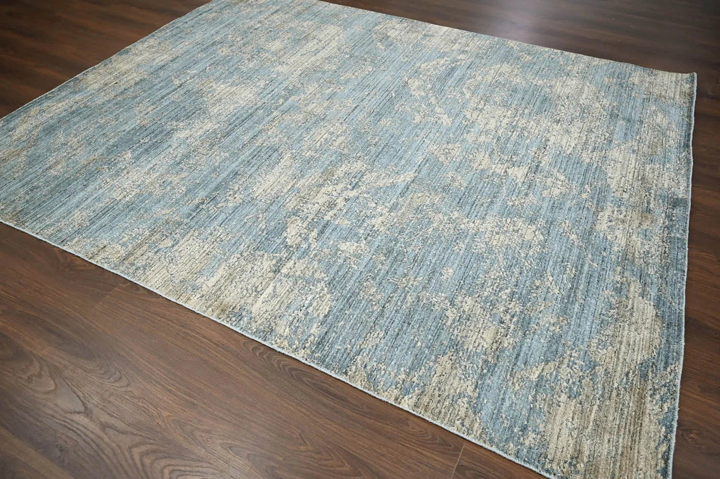 Multi Size Celadon,Beige Hand Knotted Wool/Bamboo Silk Transitional Oriental Area Rug-3