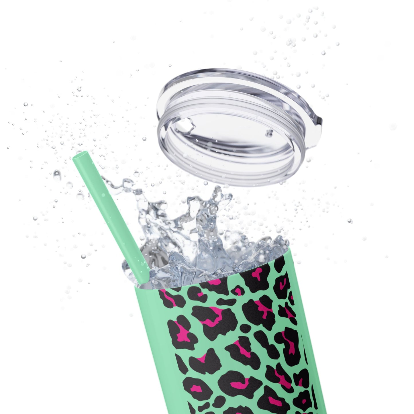 Leopard Print Skinny Tumbler with Straw, 20oz - Perfect for Travel, Gifts, and Everyday Hydration, Stylish Drinkware, Animal Print Tumbler