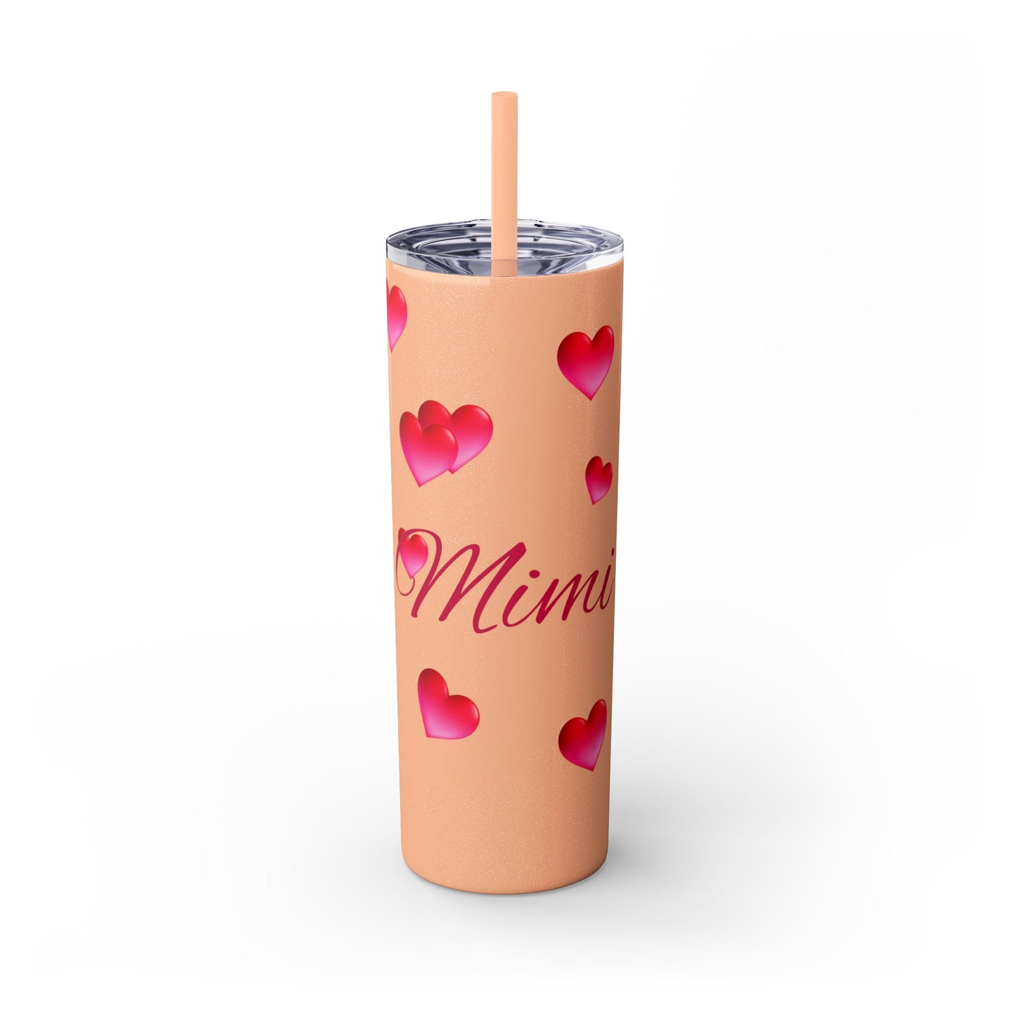 Gepasmaakte Glitter 20oz Dun Tumbler met Pienk Hartpatroon — [Jou Naam Hier]