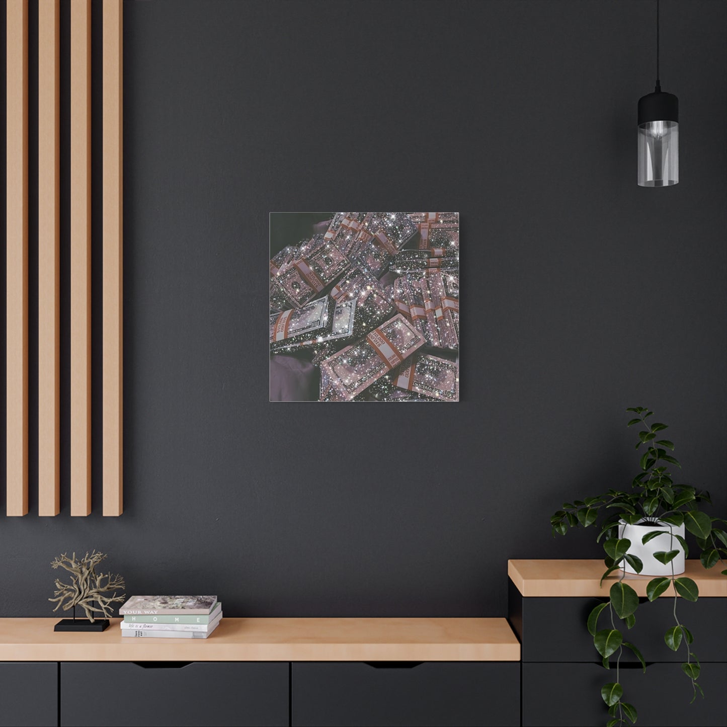 Sparkling Money Canvas Art, Glittery Wall Decor for Home, Modern Art Piece, Gift for Art Lovers, Chic Office Decor, Unique Wall Hanging