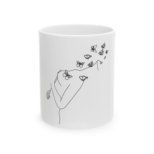 Butterfly Woman Art Ceramic Mug | Abstract Art Coffee Cup | Artistic Gift for Her | Minimalist Home Decor | Unique Mug | 11oz, 15oz Options