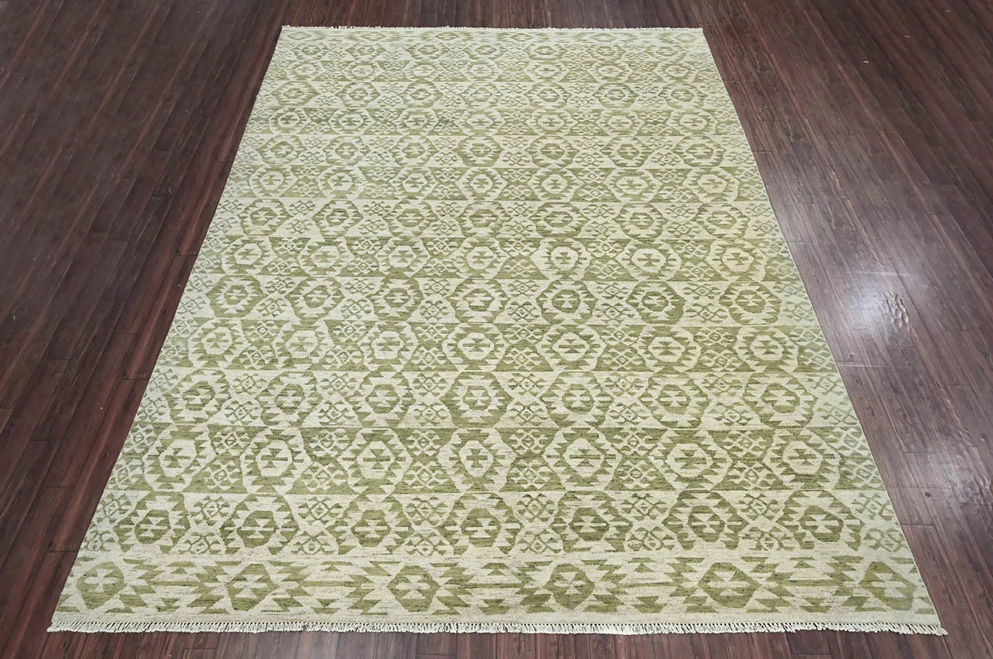 10x14 Beige, Green Hand Knotted Oushak 100% Wool Southwestern Oriental Area Rug-2