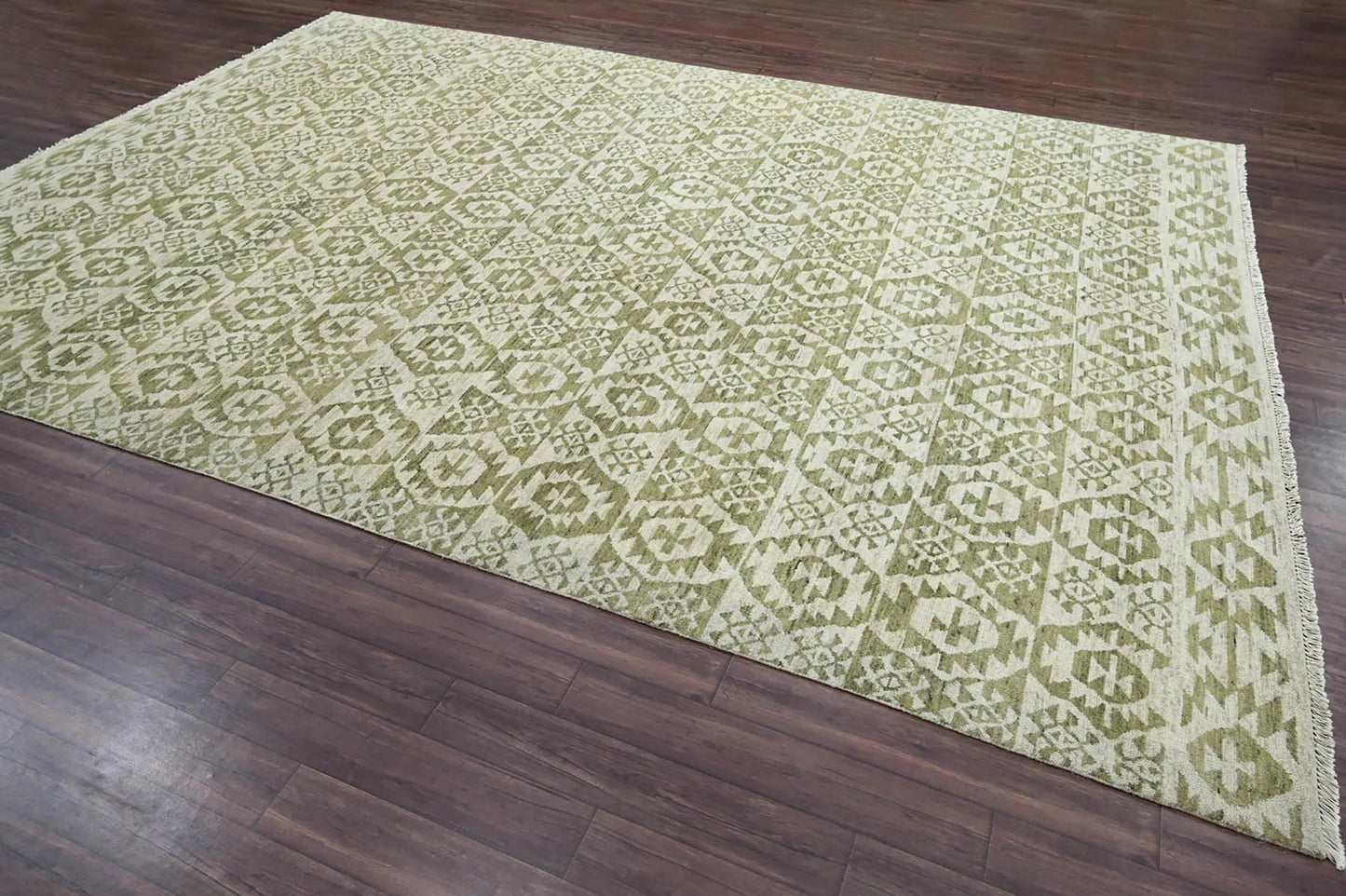 10x14 Beige, Green Hand Knotted Oushak 100% Wool Southwestern Oriental Area Rug-3