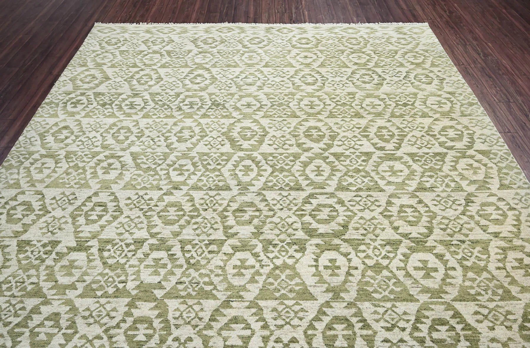 10x14 Beige, Green Hand Knotted Oushak 100% Wool Southwestern Oriental Area Rug-4